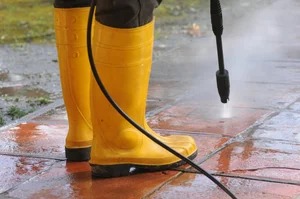 Pressure washed driveway tiles transformation